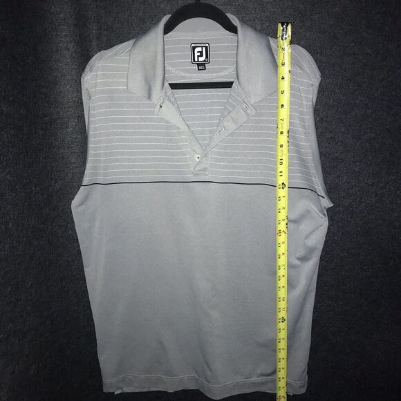 FootJoy FJ Polo Shirt Grey White Stripe Top Half Short Sleeve Large Golf - Picture 8 of 10